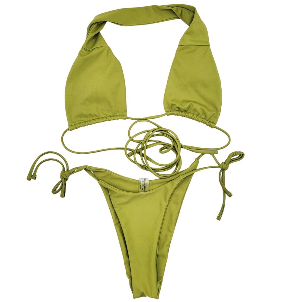 Kiwi Green Women's Size S Halter Neck Tie-side String Bikini Set Swimsuit